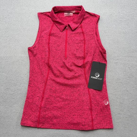 Foray Golf Tops - NEW Foray Golf Polo Women's Medium Pink Space Dye Quarter Zip Sleeveless USA